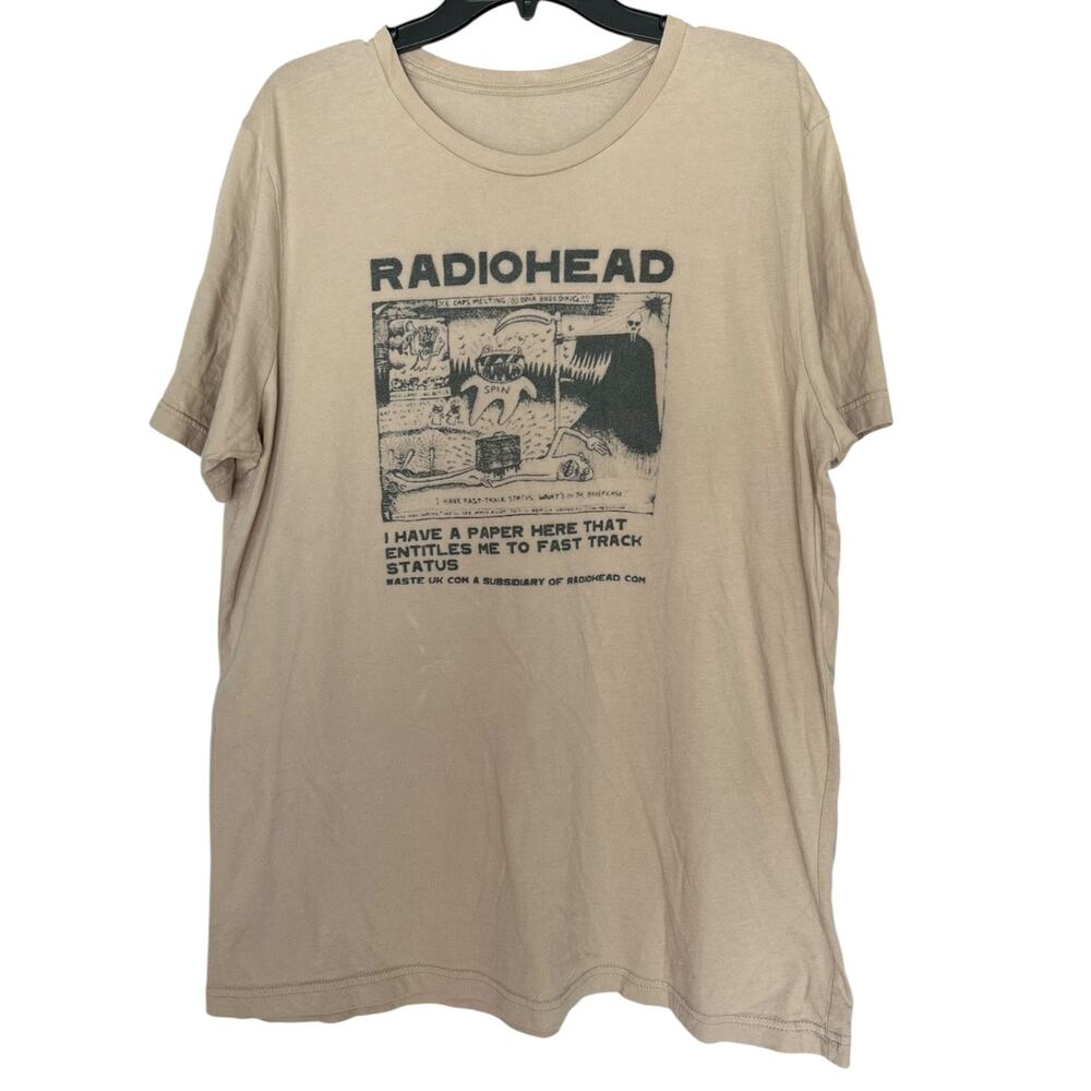 Vintage Radiohead Fast Track Status Ice Caps Melting Graphic Tee Beige Tan